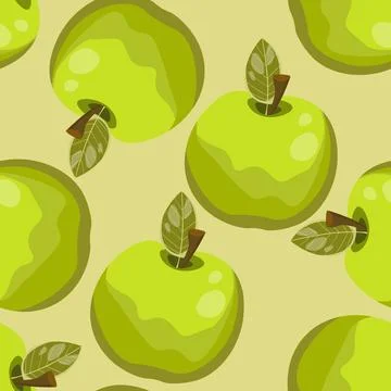 Seamless pattern with apple on color background. Natural delicious fresh ripe Illustrazione stock
