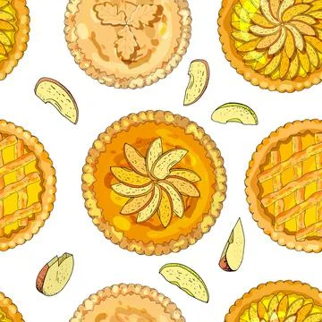 Seamless pattern with apple pies. The theme of autumn, harvest and thanksgivi Stock Illustration