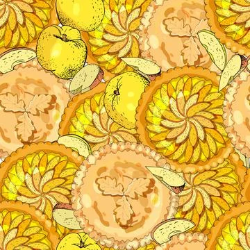 Seamless pattern with apple pies. The theme of autumn, harvest and thanksgivi Stock Illustration