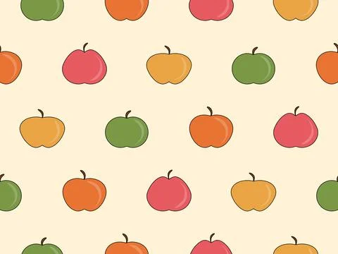 Seamless pattern with apple silhouettes in flat style. Apples in a retro co.. Stock Illustration