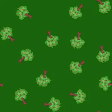 Seamless pattern apple tree growing red fruits on green leaves Illustrazione stock