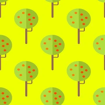 Seamless Pattern with Apple Trees on Yellow Vector 스톡 일러스트