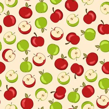 Seamless pattern with apple on white background. Natural delicious fresh ripe Stock Illustration