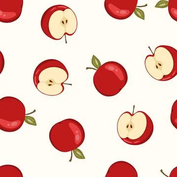 Seamless pattern with apple on white background. Natural delicious fresh ripe Illustrazione stock