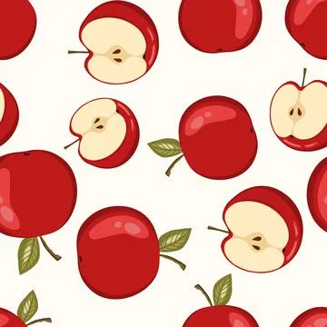 Seamless pattern with apple on white background. Natural delicious ripe tasty Illustrazione stock