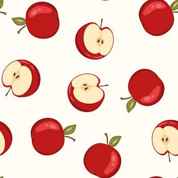 Seamless pattern with apple on white background. Natural delicious fresh ripe Illustrazione stock