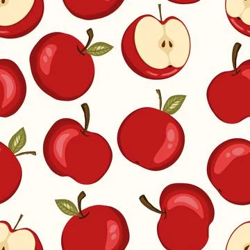 Seamless pattern with apple on white background. Natural delicious ripe tasty Illustrazione stock