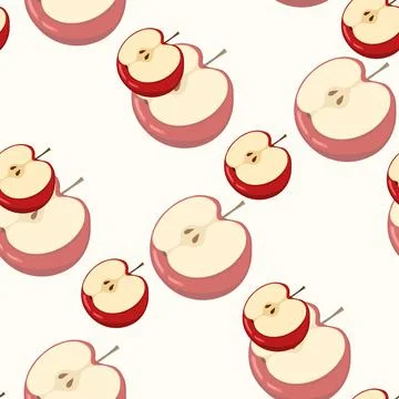 Seamless pattern with apple on white background. Natural delicious fresh ripe Illustrazione stock