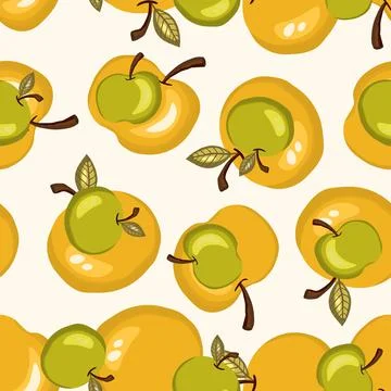 Seamless pattern with apple on white background. Natural delicious fresh ripe Stock Illustration