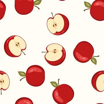 Seamless pattern with apple on white background. Natural delicious ripe tasty Illustrazione stock