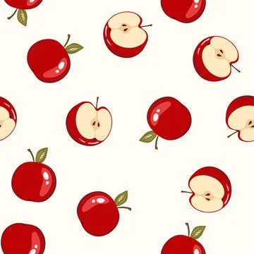 Seamless pattern with apple on white background. Natural delicious ripe tasty Illustrazione stock