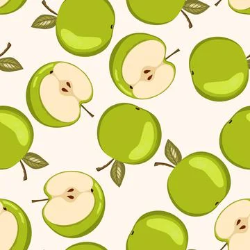 Seamless pattern with apple on white background. Natural fresh ripe tasty fruit Illustrazione stock