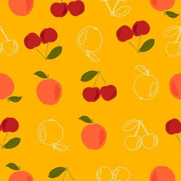 Seamless pattern with apples and cherries Stock Illustration