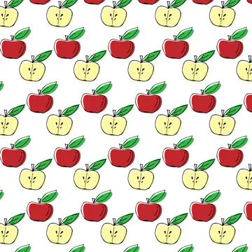 Seamless pattern with apples and leaves. Vector illustration. Stock Illustration
