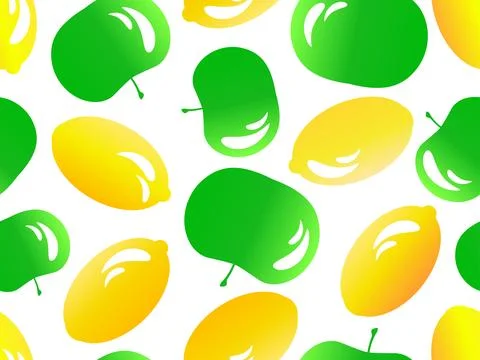 Seamless pattern with apples and lemons with light reflection. Summer fruit.. Illustrazione stock