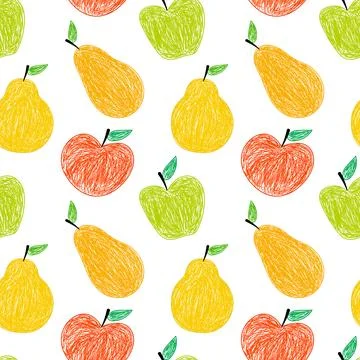 Seamless Pattern of Apples and Pears on White Background Stock Illustration