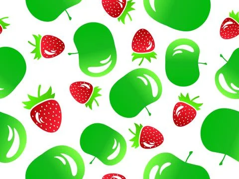 Seamless pattern with apples and strawberries in 3d style. Summer fruit mix.. Stock Illustration