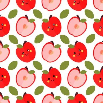 Seamless pattern of apples with a cheerful face Stock Illustration