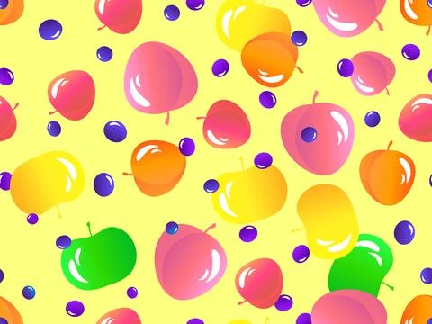Seamless pattern with apples, peaches and blueberries. Summer fruit and ber.. Stock Illustration