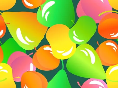 Seamless pattern with apples, pears and peaches. Summer exotic fruit mix wi.. Stock Illustration
