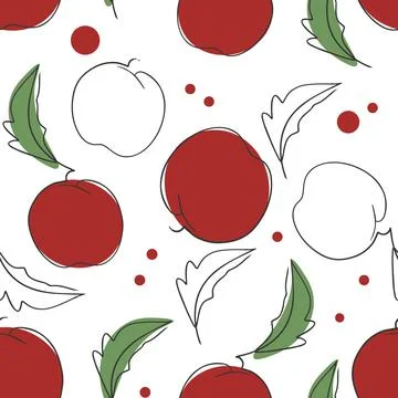Seamless pattern with apples. Vector. Apples in line art style. イラスト素材