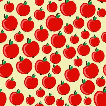 Seamless pattern with apples on yellow background Stock Illustration