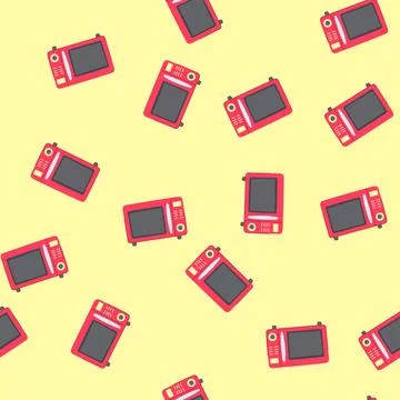 Seamless pattern appliance microwave oven cartoon vector Stock Illustration