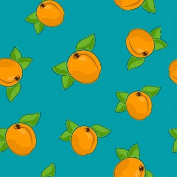 Seamless Pattern ,Apricot on Azure Background 스톡 일러스트