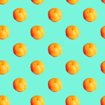 Seamless pattern with apricots on a green background. Minimal isometric textu Stock Photos