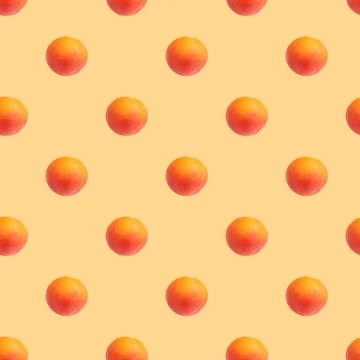 Seamless pattern with apricots on an orange background. Minimal isometric tex 写真素材