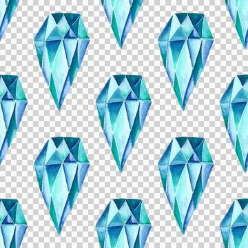 Seamless pattern of aquamarine or blue topaz watercolor on white background Stock Illustration