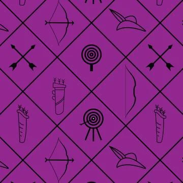 Seamless pattern of archery equipments like bow and arrow, arrow, bow, quiver Stock-Illustration