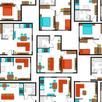 Seamless pattern with architectural projects of apartment and furniture Illustrazione stock