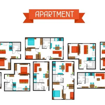 Seamless pattern with architectural projects of apartment and furniture Stock Illustration