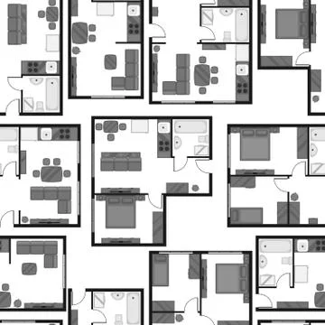 Seamless pattern with architectural projects of apartment and furniture Illustrazione stock