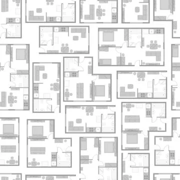 Seamless pattern with architectural projects of apartment and furniture Stock Illustration