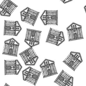 Seamless pattern architecture bank building sketch hand drawn Illustrazione stock