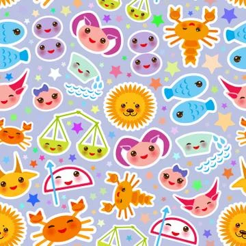 Seamless pattern Aries, Taurus, Gemini, Cancer, Leo, Virgo, Libra, Scorpio, S Stock Illustration