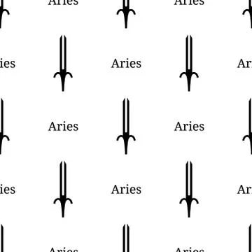 Seamless pattern with aries zodiac sword sign. Black silhouette. Vector. Stock Illustration