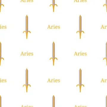 Seamless pattern with Aries zodiac sword sign. Cartoon zodiacal weapon. Vector. Stock Illustration