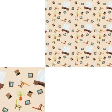 Seamless pattern with armchairs, paintings, mirrors and nightstand with pat.. Stock Illustration