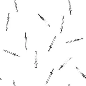 Seamless pattern armor sword medieval sketch hand drawn Stock Illustration