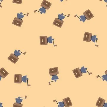 Seamless pattern aroma mill coffee grinder manual cartoon vector Stock Illustration