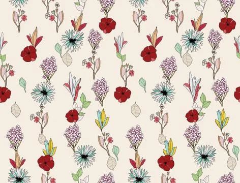 Seamless pattern with arrangement flowers on white background. Patch for fabric Stock Illustration