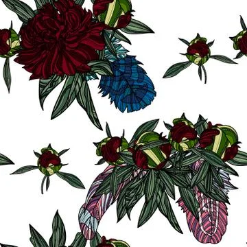 Seamless pattern with  arrow  and peony bouquet. Illustrazione stock