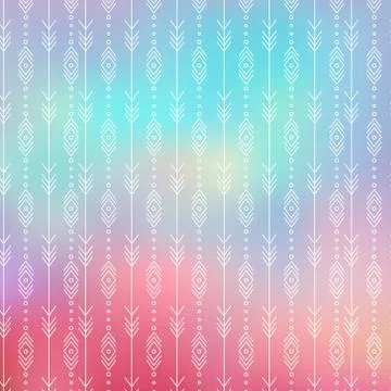 Seamless pattern with arrows and tribal elements on blurry background Stock Illustration