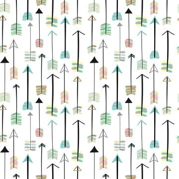 Seamless pattern of arrows in boho style. Hand-drawn cartoon illustration usi Stock Illustration