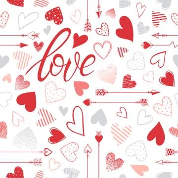 Seamless pattern with arrows lettering and hearts Stock Illustration