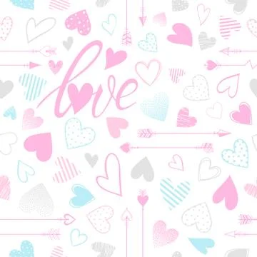Seamless pattern with arrows lettering and hearts Stock Illustration