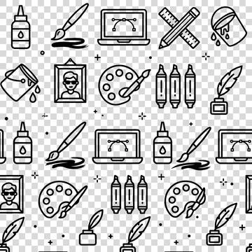 Seamless pattern of art and design icons including paint brushes, laptops w.. Stock Illustration